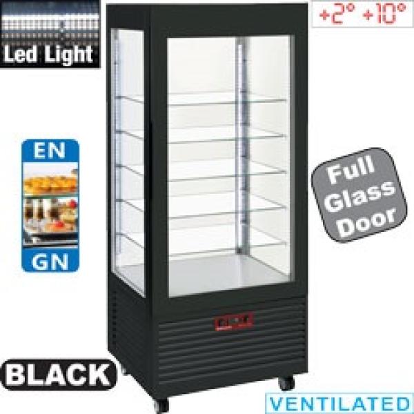 INN/VN-B9-R2 (25) Panorama Vitrine 4 Seiten T° positiv, 5 Regale aus Glas, belüftet, 480 Lit., SCHWARZ